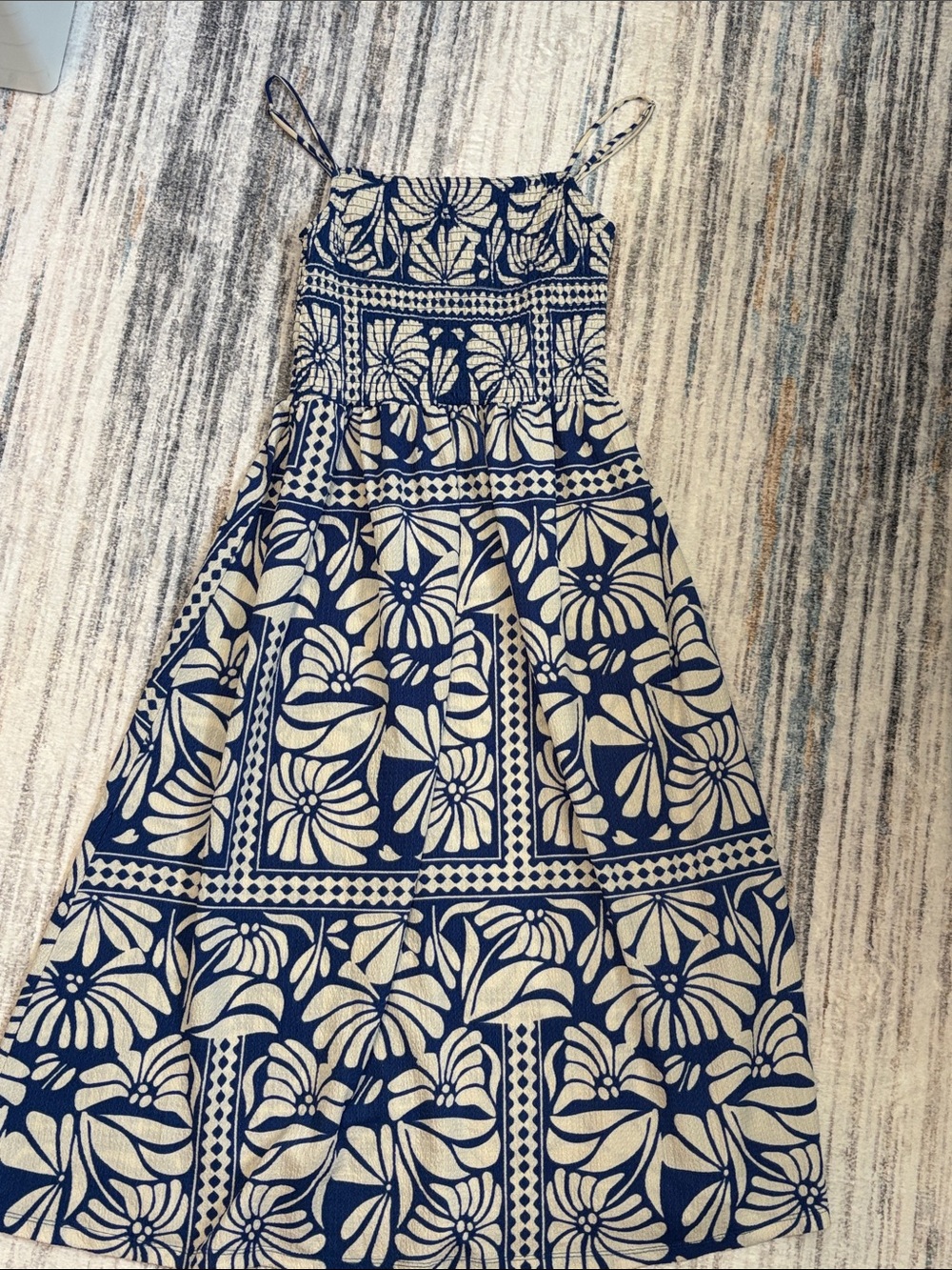 H&M Navy and Cream Floral Midi Dress